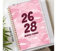 Agenda mensuel 2026-2028, carnet à spirale de 24 mois avec calendrier mensuel, notes & calendriers de référence, couverture imprimée de lèvres roses pour le travail, les études, les rendez-vous, les o