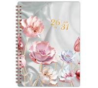 Agenda mensuel 2026-2031 - Planificateur 5 ans 2026-2031 - Reliure à spirales - Juillet 2026 à juin 2031 - Planificateur 16,3 x 21,6 cm avec onglets, calendrier de 60 mois, poche double face - Fleur