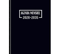 Agenda Mensuel 2026-2035 dix ans: Planificateur 120 Mois, Du 1 janvier 2026 jusqu'a le 31 Décember 2035, |Théme: Noir |