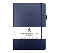 Agenda mensuel 2026 A5 : 21,5 x 14,5 cm, semainier, bloc-notes, format A5, avec couverture en cuir, pour études et travail, couverture rigide, de luxe, bleu marine