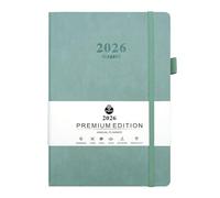 Agenda mensuel 2026 A5 : 21,5 x 14,5 cm, semainier, bloc-notes, format A5, avec couverture en cuir, pour études et travail, couverture rigide, de luxe, bleu fumé