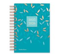 Agenda mi-année 2025-2026 avec reliure à spirales et couverture rigide - Détails or rose - Bleu sarcelle - Format A5