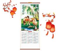 Agenda Mural 2026 Organisateur Mensuel Décoratif Accrochable | Année du Cheval Calendrier Chinois Pour Maison Bureau École Fête du Printemps