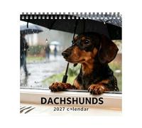 Agenda Mural Teckel 2027 : Planning Mensuel avec Illustrations de Chiens | Ce planning mural 2027 offre un design distinctif avec des photos de teckels charmants pour chaque mois, idéal