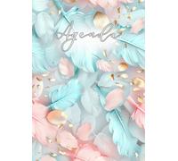 agenda pastel: Une Page par Jour | 12x17 cm | enfant, adolescent, étudiant | Ecole, Collège, Lycée, Université | Organisateur Journalier 2025 2026 | ... français | blanc rose bleu arc en ciel plume