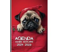 AGENDA: Planificateur scolaire 2024-2025, couverture chien COOL, deux jours par page, Etudiant, Collège et Lycée