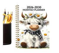 Agenda planning 2026-2030 calendrier mensuel vache et journal de | Carnet de notes à 21 x 14 cm pour objectifs, rendez-vous, emploi du temps, étudiants, bureau, amoureux des