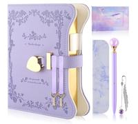Agenda pour filles avec serrure et clé - Journal verrouillable avec stylo, marque-page, pochette à stylo, carnet de notes 360 pages à bord doré, cadeaux pour filles de 8, 9, 10, 11, 12, 13, 14 ans