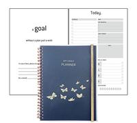 Agenda Sans Date Journalier A5 Spirale - Planner Journalier Non Daté avec To Do List, Traceur repas & Poche, Undated Planificateur Quotidien Organiseur pour Scolaire Familial Bureau