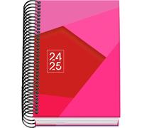 Agenda Scolaire 2024 2025 - Jour Par Page, Taille A6 (12x17 Cm), Fermeture Anneaux, Couverture Rigide, Espagnol Et Anglais, Septembre À Juin, Matériel Scolaire - Tangram Rose