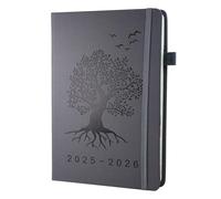 Agenda scolaire 2025-2026 - 1 jour par page - Format A5 - 12 mois - De juillet 2025 à juin 2026 - Motif arbre de vie - Agenda journalier avec onglets mensuels, passant pour stylo et poche intérieure
