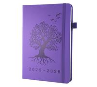 Agenda scolaire 2025-2026 - 1 jour par page - Format A5 - 12 mois - De juillet 2025 à juin 2026 - Motif arbre de vie - Agenda journalier avec onglets mensuels, passant pour stylo et poche intérieure