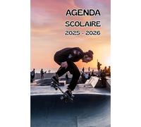 Agenda scolaire 2025 - 2026 : cahier de texte et de devoirs pour étudiants, élèves de primaire, collège et lycée - Couverture skateboard