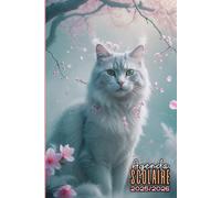 Agenda Scolaire 2025 2026 Fille: Chat et Cerisier, 1 Jour par page A5 carnet organiseur planificateur étudiant primaire, collège, lycée