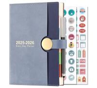 Agenda scolaire 2025-2026, format A5, page par jour, d'août 2025 à août 2026, agenda journalier sur 13 mois, couverture rigide avec stylo (bleu)