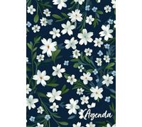 Agenda Scolaire 2025-2026: Organiseur pour fille - Planificateur Journalier 2 Jours Par Page | Motif Floral Fleurs Blanches Sur Fond Bleu Foncé