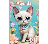 Agenda scolaire 2025-2026 tout en couleur - Chaton Siamois Kawaii: Format 15x22 cm - Lignage Séyès - 12 jeux éducatifs inclus - Spécial école primaire (CP à CM2)
