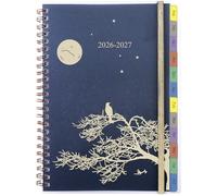 Agenda scolaire 2026-2027 A5, 1 semaine, 2 pages, avec onglets, poche intérieure, reliure à spirales, agenda hebdomadaire/planificateur à anneaux, carnet de devoirs, 26/27 (août-juillet)