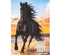 Agenda scolaire 2026 2027: Cheval noir - Une page par jour en petit format 12x17 cm pour les élèves de CM1, CM2, collège et lycée fans de chevaux et d'équitation