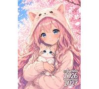 Agenda Scolaire 2026-2027: Fille Kawaii & Chat Mignon | Journalier (une page par jour) | 12x17 cm | Format standard | Septembre 2026 - juillet 2027 | Primaire & collège | Fille cute & rose | Français