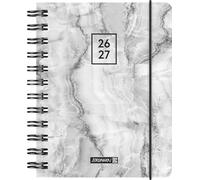 Agenda scolaire 2026/2027 « Grey Marble » | A6, plastique : 1 page = 1 jour, samedi et lundi sur une page ; calendrier : août 2026 à juillet 2027