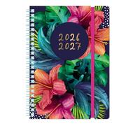 Agenda scolaire 2026 2027 un jour par page - Format A5 - Couverture en plastique souple souple et fermeture élastique - Agenda quotidien pour enseignant - Motif floral tropical