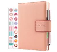 Agenda scolaire 2026 une page par jour de janvier 2026 à décembre 2026 à décembre 2026 - Couverture rigide - Agenda journalier avec stylo, porte-stylo, autocollants, marque-pages - Rose 2026