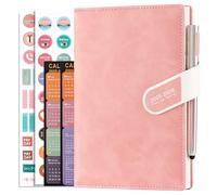 Agenda scolaire A5 2025-2026, juillet 2025 à juillet 2026, page par jour, format A5, planificateur journalier avec couverture en cuir synthétique rose, onglets mensuels, calendrier et poche intérieure
