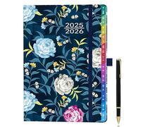 Agenda Scolaire et Planner 2025-2026 A5 Semainier - Bleu minuit, 1 Semaine sur 2 Pages, Onglets Mensuels, Pochette, Boucle Stylo, Élastique