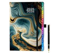 Agenda Scolaire et Planner 2025-2026 A5 Semainier - Noir classique, 1 Semaine sur 2 Pages, Onglets Mensuels, Pochette, Boucle Stylo, Élastique