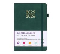 Agenda scolaire journalier 2025-2026, juillet 2025 à juin 2026, une page par jour, format A5 (14,7 x 21,3 cm), planificateur avec horaire, couverture en similicuir PU, avec 12 onglets mensuels, poche