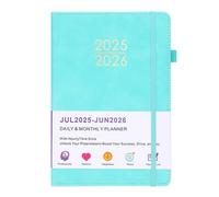 Agenda scolaire journalier 2025-2026, juillet 2025 à juin 2026, une page par jour, format A5 (14,7 x 21,3 cm), planificateur avec horaire, couverture en similicuir PU, avec 12 onglets mensuels, poche