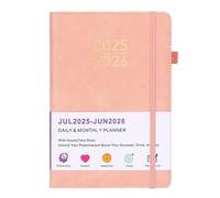 Agenda scolaire journalier 2025-2026, juillet 2025 à juin 2026, une page par jour, format A5 (14,7 x 21,3 cm), planificateur avec horaire, couverture en similicuir PU, avec 12 onglets mensuels, poche