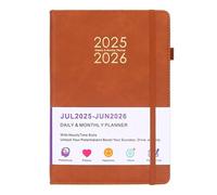 Agenda scolaire journalier 2025-2026, juillet 2025 à juin 2026, une page par jour, format A5 (14,7 x 21,3 cm), planificateur avec horaire, couverture en similicuir PU, avec 12 onglets mensuels, poche