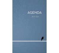 Agenda scolaire journalier 2025-2026-Oiseau sur fil blanc - Fond bleu gris (12.85x19.84 cm) 1 page pour 2 jours