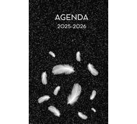 Agenda scolaire journalier 2025-2026-Plumes blanches - Fond noir (12.85x19.84 cm) 1 page par jour
