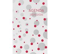 Agenda scolaire journalier 2025-2026-Pois Framboise, gris et blancs (12.85x19.84 cm) 1 page pour 2 jours