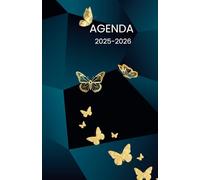 Agenda scolaire journalier 2025-2026-Thème animaux-Papillon or-fond bleu et noir (12.85x19.84 cm) 1 page par jour