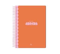 Agenda scolaire Liderpapel 25-26 à spirale classique orange vue hebdomadaire A5 bilingue papier FSC 70 g.