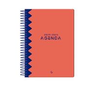 Agenda scolaire Liderpapel 25-26 à spirale classique rouge un jour par page A5 bilingue papier FSC 70 g.