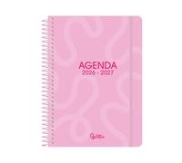 Agenda scolaire Liderpapel scolaire 2026-2027 à spirale classique un jour par page A5 bilingue 70 g papier FSC (Rose)