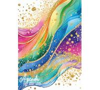 Agenda Scolaire: Marbre Arc en Ciel & Or, Rose, Bleu, Violet, Vert | Journalier, une Page par Jour | 12x17 cm, Format Standard Léger | Ecole Primaire, ... Université, Etudiant, Enfant, Fille, Ado
