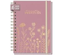 Agenda semainier 2025 2026 A5 "Fleurs fines rosé" Weekly planner spirale pour 18 mois (Jul 25 - Dec 26) dans les langues : EN/FR/IT/ES - durable et respectueux du climat