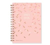 Agenda semainier 2025-2026 avec reliure à spirales or rose et couverture rigide - Format A5 - De juillet à juillet - Rose