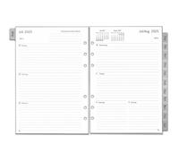 Agenda semainier 2025-2026 - Format A5 - 6 trous - En allemand - 1 semaine sur 2 pages avec onglets - Notes supplémentaires de contact - Du 25 au juillet 26 - Papier épais - 100 g/m² - Recharge pour
