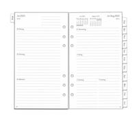 Agenda semainier 2025-2026 - Format personnel - Format A6 - 6 trous - 1 semaine sur 2 pages avec onglets - Notes supplémentaires de contact - Du 25 au juillet 26 - Papier épais - 100 g/m² - 95 x 171