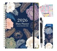 Agenda semainier 2026 2026 semainier mensuel 2026 avec couverture rigide et onglets - Format A5 - 15,5 x 21,6 cm - Bleu