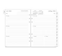 Agenda semainier 2026-2027, format A5, 6 trous, en allemand, 1 semaine sur 2 pages avec onglets, notes, contact, août 2026 à juillet 2027, recharge 100 g/m² pour calendrier 2026/27