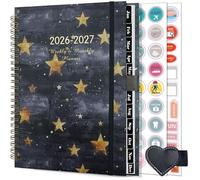 Agenda Semainier 2026 2027 Spirale - A5 Agenda Scolaire (Juillet 2026 - Juin 2027)- 12 Mois Planner Avec boucle de stylo& Autocollants de plan (Noir)
