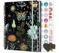 Agenda Semainier 2026 2027 Spirale - A5 Agenda Scolaire (Juillet 2026 - Juin 2027)- 12 Mois Planner Avec boucle de stylo& Autocollants de plan (Papillon vert)